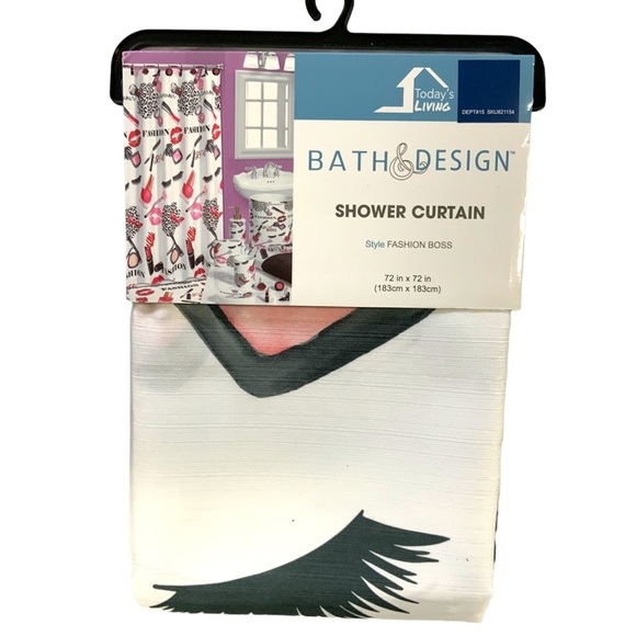 Fashion Girl Boss Shower Curtain Fabric 72 X 72 In Square White Pink Multicolor - Picture 9 of 11